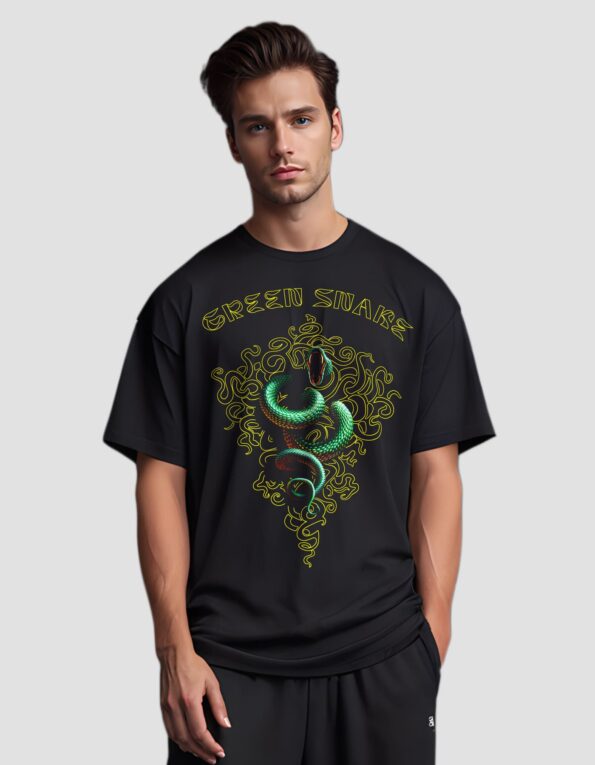 Чоловіча чорна футболка оверсайз "Green Snake" TMO-0001