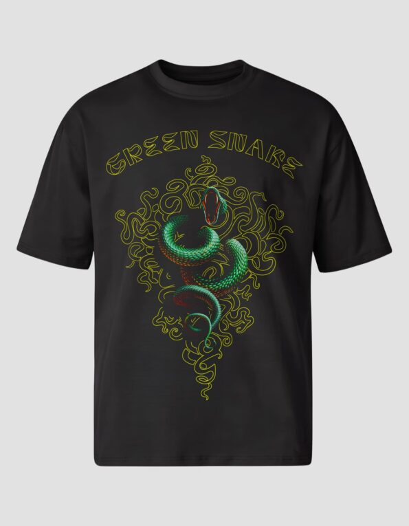 Чоловіча чорна футболка оверсайз "Green Snake" TMO-0001-2