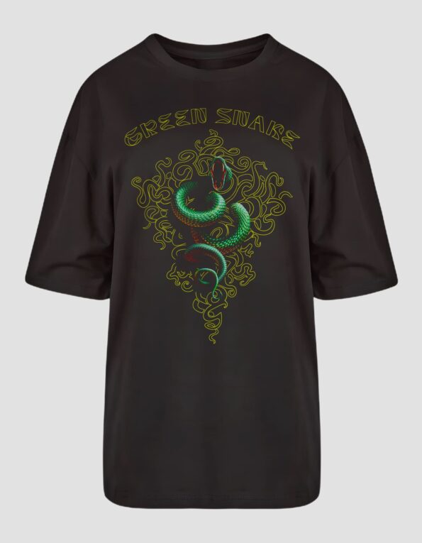 Жіноча чорна футболка оверсайз "Green Snake" TWO-0001-2