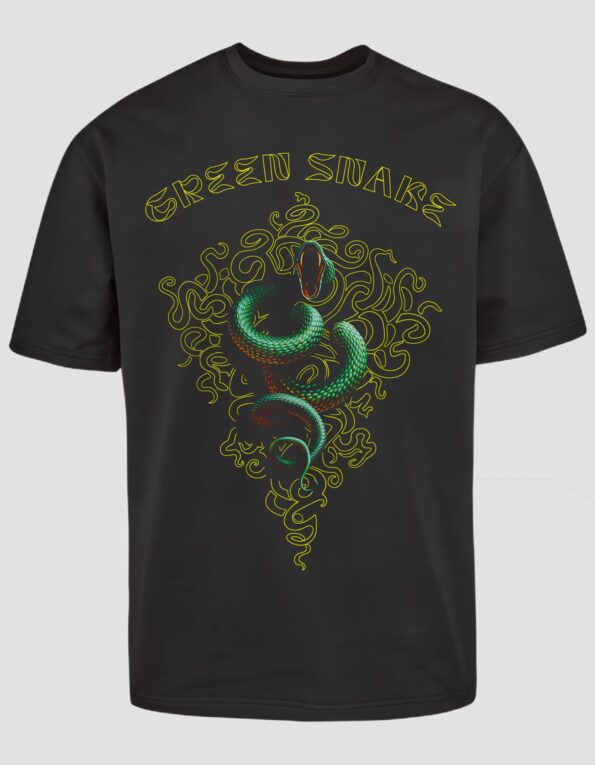 Футболка унісекс оверсайз двонитка "Green Snake" чорна - 1