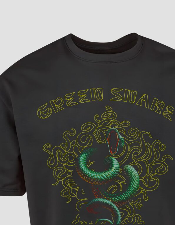 Футболка унісекс оверсайз двонитка "Green Snake" чорна - 3
