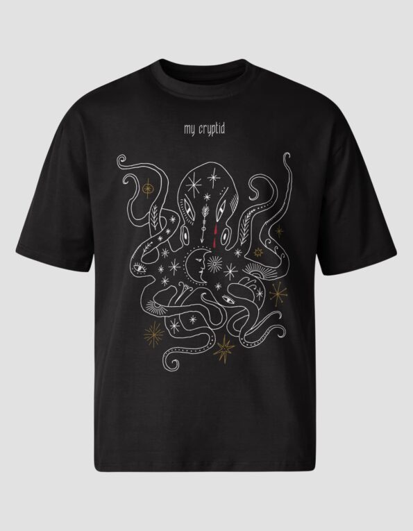 Універсальна оверсайз футболка "Kraken Mode" чорного кольору